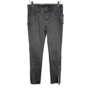 Allen B. Women's Studded Straight Leg Jeans 8 Black Distressed Stretch Low Rise
